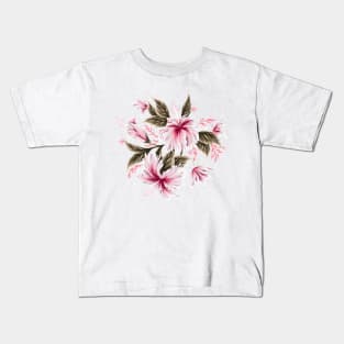 Hibiscus Butterflies - Khaki Green Pink Kids T-Shirt